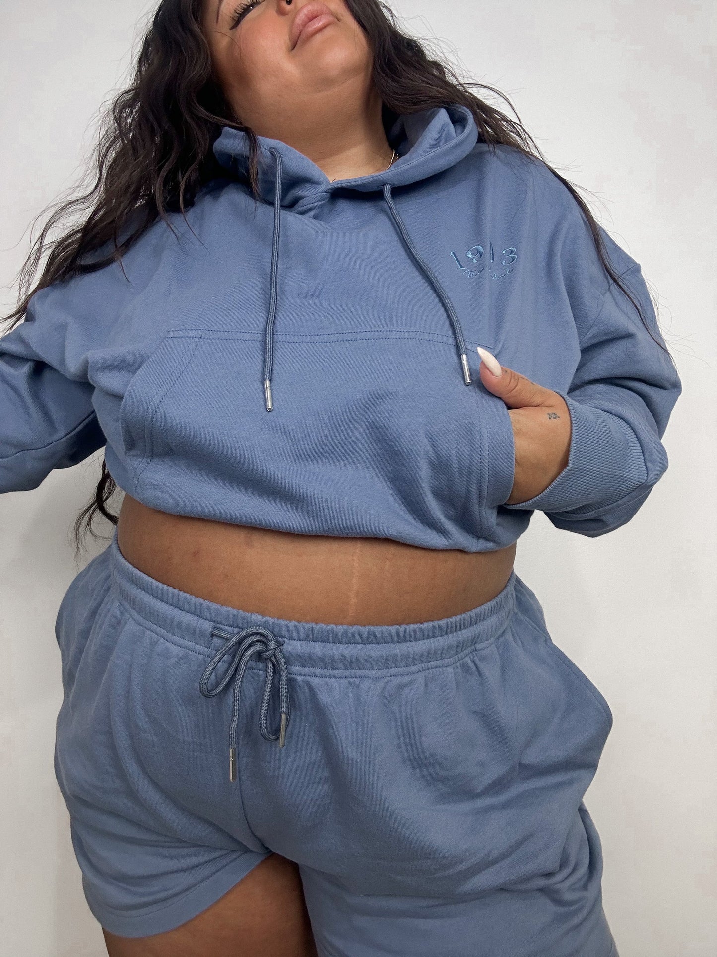 Steel Blue Cropped Hoodie